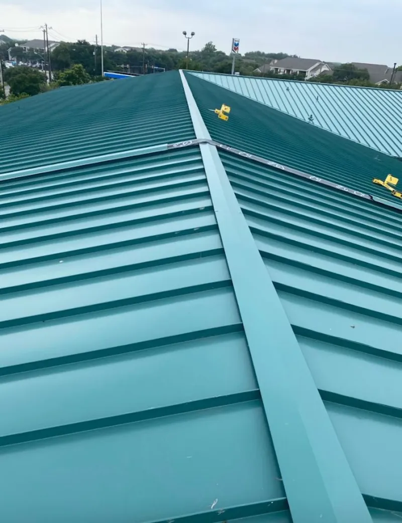Green commercial metal roof ridge and valley for Metal Roof Repair in Rio Vista